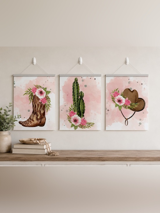 Other - Cactus Floral Watercolor Wall Art Print - Pink & Green 18x23